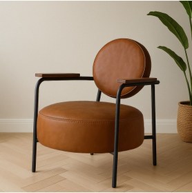 Resim Azra Mobilya Venüs Taba Modern Deri Berjer | Metal Ayaklı Koltuk | Oturma Odası & Salon İçin Şık Tekli Koltuk 