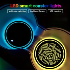 Resim Araba Bardak Tutucuları için 7 Renkli LED Akıllı Altlık Işıkları - USB Şarj Edilebilir, Akrilik Malzeme, Akıllı Sensör, Çok Renkli Değiştirme, Ev, Bar ve Araç İçi Dekoratif Atmosfer Işığı, Araba İç Aydınlatmaları 
