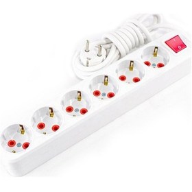 Resim Ayka Gold Altılı Grup Priz Anahtarlı Topraklı Kablolu 5 Mt 