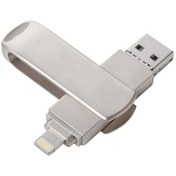 Resim Richwell 3'ü 1 Arada 128g Mikro Usb 8 Pin Usb 3.0 Otg Fonksiyonlu Metal Döner İtme-çekme Flash Disk Gümüş 