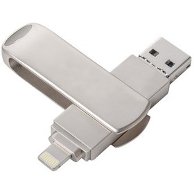 Resim Richwell 3'ü 1 Arada 128g Mikro Usb 8 Pin Usb 3.0 Otg Fonksiyonlu Metal Döner İtme-çekme Flash Disk Gümüş 