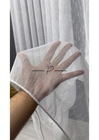 Resim Tül Perde Floşlu Şantuk Desen Etek Kurşun Sarımlı Ekru 