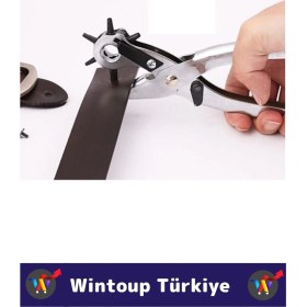 Resim Pratik Delgeç 6 Farklı Başlıklı Döner Kemer Delme Pensesi Perçin Deri Plastik Delici Ikili Set 