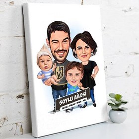 Resim 2 Çocuklu Mükemmel Aile Karikatürlü Kanvas Tablo 