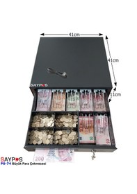 Resim 7 Banknot Gözlü Yazarkasa Pos Bağlantılı Ve Anahtardan Açılır Büyük Para Çekmecesi 41x41x11cm 