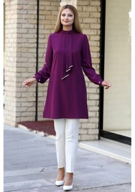 Resim Raika Moda Işıltı Taş Detaylı Büyük Beden Tesettür Tunik Mor 