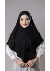 Resim Hürrem Bone Siyah Pratik Hazır Geçmeli Tesettür Eşarp Pamuk Caz Kumaş Çift Katlı Düz Hijab 2303 01 