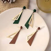 Resim Kore Tarzı Geometrik Kadın Mizaçlı Basit Küpeler Atmosferik Renkli Moda Üçgen Küpeler Kadınlar İçin Taze Uzun Küpeler 