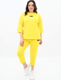 Resim Kadın Büyük Beden Etiket Detaylı Eşofman Takımı 8100-24 - XL / Sarı 