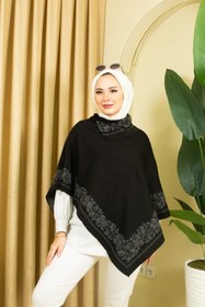 Resim 02Lady Fashion triko kadın gül desenli üçgen panço 