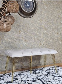 Resim Zafir Metal Gold Tel Ayaklı 100 Cm Puf Bench - Puf - Bench - Oturak - Mutfak Oturağı - Antre Oturağı Krem 
