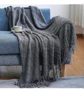 Resim Nordic Örgü Battaniye - Yumuşak, Dokulu Ve Düz, Avrupa'da Kanepe, Yatak Ve Noel Dekorasyonu İçin 150x230 Cm, Elmas Dumanlı Gri 