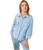 Resim Kol Büzgülü Kız Gömlek Mavi 