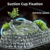 Resim Suction Cups ile Ayarlanabilir Yükseklik Kaplumbağa Baskı Platformu - Dayanıklı Reçine Reptil ve Amfibiyen Dock, Derin Su Tankları için Kolay Kurulum, Güvenli Dinlenme ve Gizlenme Noktası, Reptil Tank Aksesuarları, Doğal Tasarım, Sağlam İnşaat 