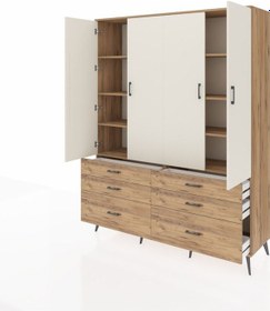 Resim Hyperion Gardrop 8 Raflı 6 Çekmeceli 4 Kapaklı 176x44x221 Çam-aytaşı/çam Beyaz 