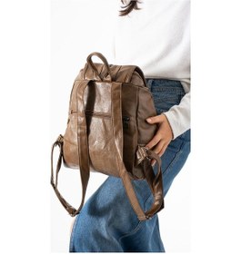 Resim Y.s.deri Kadın Sırt Çantası Vegan Deri Bayan Sırt Çantası 30 20 Cm Yumuşak Doku Çok Cepli Vizon 