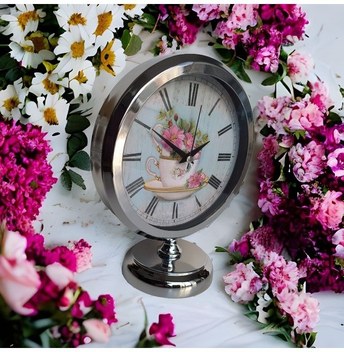 Krom Renkli Metal Ofis Salon Masa Saati 25*20 cm