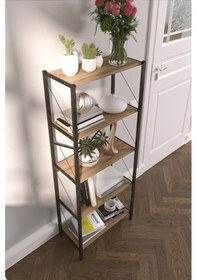 Resim Metal Kitaplık 5 Raflı Dekoratif Kitaplık Dosya Kitap Rafı Ofis Ev Rafı Kitap Raf Atlantik Çam Ceviz 