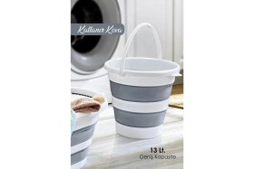 Resim Open Home 13 Lt Silikon Su Kovası Pratik Katlanır - Banyo Temizlik Kovası Çok Amaçlı Kulplu Kova 