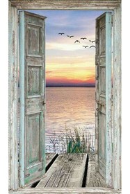 Resim Marcel Kristal Tablo Ahşap Kapı Ve Manzara Marcel Sanat Elmas Mozaik Tablo 41x69cm 