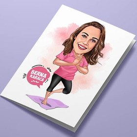 Resim Yoga Yapan Kadın Karikatürlü Tebrik Kartı 