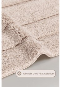 Resim Elart Solid Banyo Halısı Paspas Takımı Pamuklu 2 Adet 60x100 Cm Bej Bej 