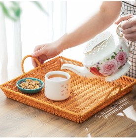 Resim Porsima 709a Kare 3'lü Hasır Tepsi Dekoratif Sunum Servis Tepsisi 