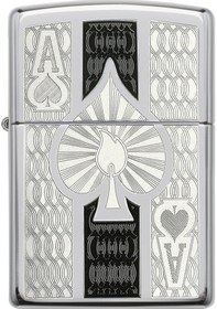 Resim Zippo Ace Of Spades Chrome Dizayn Çakmak Gri 