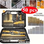Resim 50 Adet Titanyum Kaplamalı HSS Matkap Ucu Seti - 1-3mm Yüksek Hız Çeliği, Metal ve Ahşap için Yuvarlak Saplı, Hassaslik için Spiralli Tasarım, DIY ve El Tipi Elektrikli Matkaplar için Dayanıklı Karışık Boyutlar, Paslanmaz Çelik Yapı 