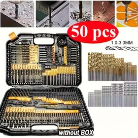 Resim 50 Adet Titanyum Kaplamalı HSS Matkap Ucu Seti - 1-3mm Yüksek Hız Çeliği, Metal ve Ahşap için Yuvarlak Saplı, Hassaslik için Spiralli Tasarım, DIY ve El Tipi Elektrikli Matkaplar için Dayanıklı Karışık Boyutlar, Paslanmaz Çelik Yapı 