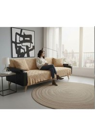 Resim Jakarlı Koltuk Örtüsü 170x220 Cm/ Kaymaz, Şık, Dayanıklı Kahverengi 
