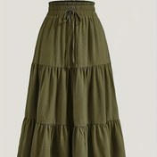 Resim Kadınlar için Zeytin Yeşili Piliseli Midi Etek - Hafif, Ayarlanabilir Bel Bağcıklı, Elde Yıkanabilir İlkbahar/Yaz Şık Düz Renkli Etek Günlük ve Resmi Kıyafetler İçin, Görünmez Kumaş, Nefes Alabilen Malzeme, Ofis Kadınları 