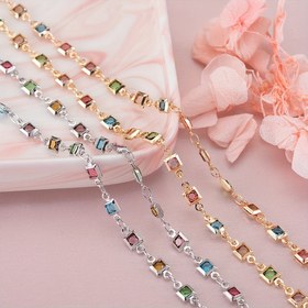 Resim 1metre 4mm Kare Kristal Cam Boncuk Bakır Zincirler Bohem Tarzı Bağlantı Zinciri Kolye Bileklik Yapımı İçin DIY Takı Malzemeleri 