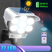 Resim 1 adet Güneş Enerjili LED Spot Işık Hareket Sensörlü - 77 LED, Uzaktan Kumanda Dahil, Veranda, Bahçe, Patio, Giriş Yolu için Hava Koşullarına Dayanıklı Güvenlik Işığı - Dahili Lityum Pil, Kolay Kurulum, Güneş Enerjili Dış Mekan Işıkları 