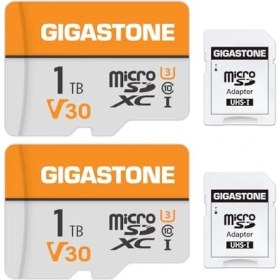 Resim Gigastone Gıgastone 1tb Microsdxc 2'li Hafıza Kartı Paketi + Sd Adaptörü, 140/100 Mb/s'ye Kadar, Aksiyon Kamerası Gopro Drone ve Tablet Için, 4K UHD Video Kaydı, Mikro Sd Kart Uhs-I A1 Sınıf 10 U3 