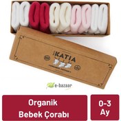 Resim Katia & Bony Renkli Yenidoğan Organik Pembe / Beyaz 0-3 Ay 5 li Bebek Çorap 