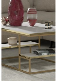 Resim Uslucan Alışveriş Orta Sehpa Delux Raflı Gold Beyaz Çok Renkli 