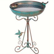 Resim 30,48 cm Çapında Metal Kuş Banyosu ve Besleyici - Bronz Ayaklı Bahçe, Teras, Avlu İçin Hava Koşullarına Dayanıklı Tasarım, Elektriksiz 