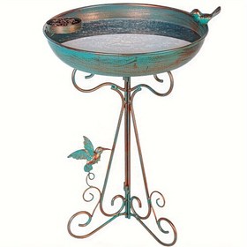 Resim 30,48 cm Çapında Metal Kuş Banyosu ve Besleyici - Bronz Ayaklı Bahçe, Teras, Avlu İçin Hava Koşullarına Dayanıklı Tasarım, Elektriksiz 