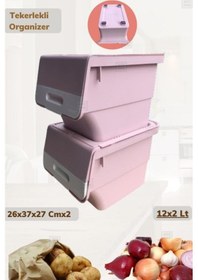 Resim 2 Li Tekerlekli Organizer Bpa Free Erzak Kutusu Sebzelik Soğanlık Oyuncaklık Pembe 24 Lt Pembe 