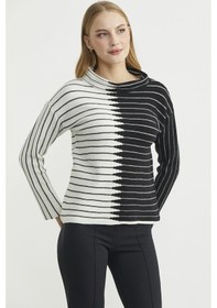 Resim Dik Yaka Kontrast Triko Kazak - Kemik Kemik 