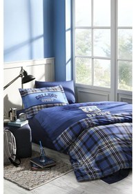 Resim Özdilek Blue Squares Mavi Ranforce Tek Kişilik Nevresim Takımı 