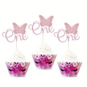 Resim 8 Adet Bambu Parıltılı Kelebek Cupcake Süsü, Bebek Duşu, Doğum Günü, Yıldönümü Partisi Süslemeleri için "Bir" Sayılı Pasta Seçimi, Evrensel Tatil Kullanımı, Elektrik Gerekmez 