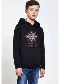 Resim Within Temptation Logo Baskılı Unisex Çocuk Kapüşonlu Siyah Sweat Siyah 