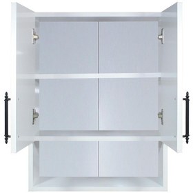 Resim Ahşap Modern 2 Kapaklı Beyaz Lavabo Üstü Raflı Banyo Dolabı Beyaz 