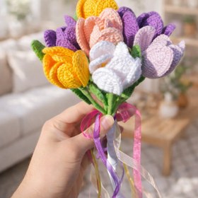 Resim Innovate Store Amigurumi El Yapımı Örgü Lale Buketi Dekoratif Özel Hediye Solmayan Çiçek 