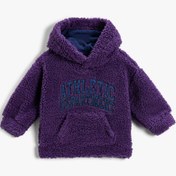 Resim Erkek Bebek Peluş Kapüşonlu Kanguru Cepli Sweatshirt 