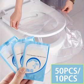 Resim 50 adet/10 adet Tek Kullanımlık Tuvalet Kapağı, Seyahat Seyahat Taşınabilir Tuvalet Kapağı, Otel Tuvaleti Su Geçirmez Tuvalet Kapağı Kapağı, Su Geçirmez Taşınabilir Tuvalet Kağıdı Ped, Kamp, Banyo Aksesuarları, Bağımsız Ambalaj, Uygun Hijyenik Tuvalet Kapağı 