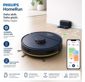 Resim Philips Lazer Navigasyonlu 6000 Pa Yüksek Emiş Güçlü Akıllı Robot Süpürge ve Paspas Çoklu Kat Haritalama Özellikli Islak Kuru Temizlik Asistanı 