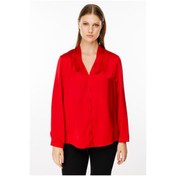 Resim Ekol Kadın Büyük Beden Saten Bluz 2521 Kırmızı Kırmızı 